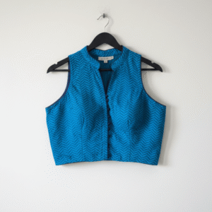 Cool Blue Printed Cotton Sleeveless  Blouse