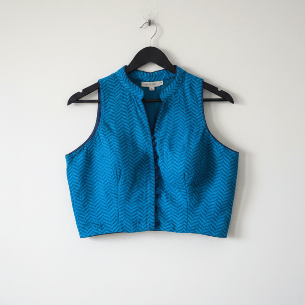 Cool Blue Printed Cotton Sleeveless Blouse