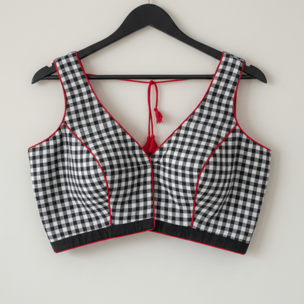 Breathable 100% Cotton Sleeveless Blouse in Classic Check