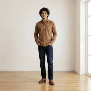 Brown Printed Full Sleeve Casual Shirt Top