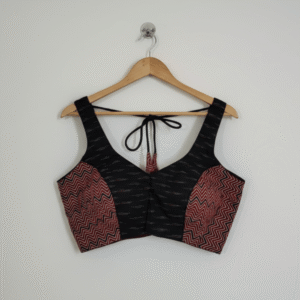 Hand-block printed Ajrakh and Ikkat Fusion Blouse