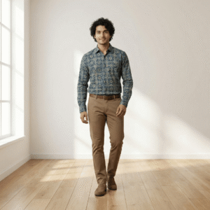 Blue Printed Full Sleeve Casual Shirt Top