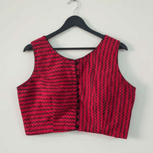 Red & Black Printed Sleeveless Ethnic Cotton Blouse