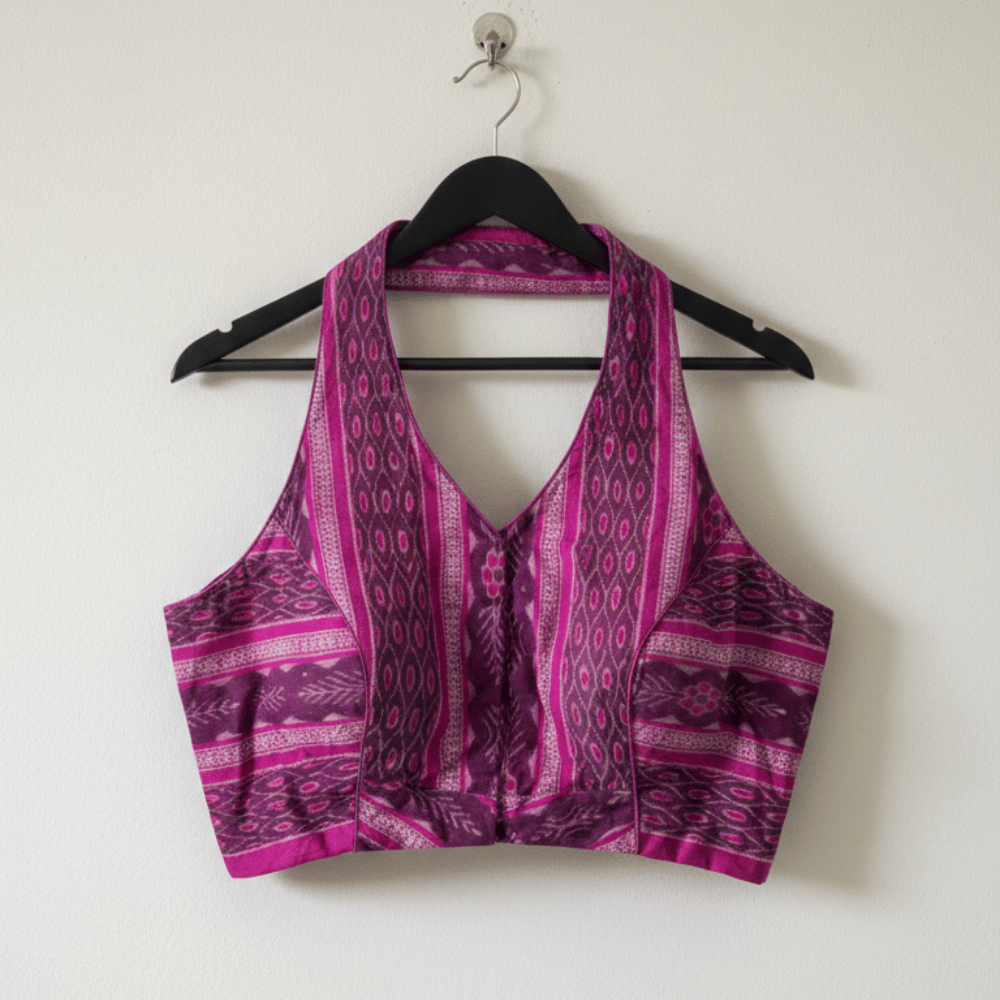 Purple Printed Sleeveless Ethnic Cotton Blouse