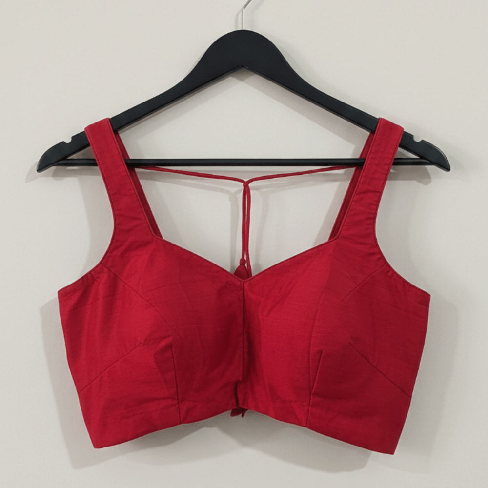 Solid Red Sleeveless Cotton Ethnic Blouse