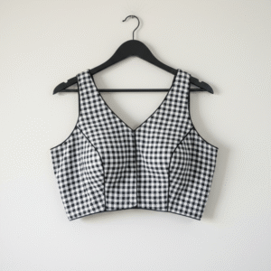 Black & White Checked Sleeveless Cotton Ethnic Blouse