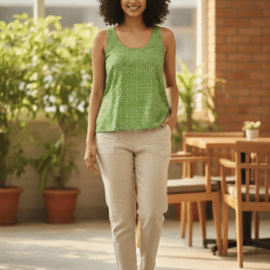 Women’s Green Chevron Printed Sleeveless Casual Top