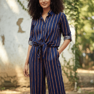 Printed Shirt Collar Co-Ord Set with Tie-Up Waist