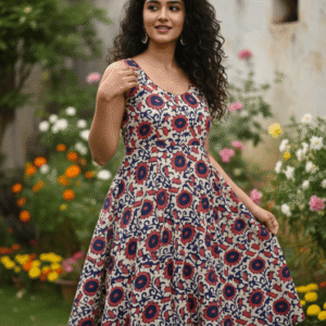 Ethnic Floral Printed Sleeveless Fit & Flare Dress