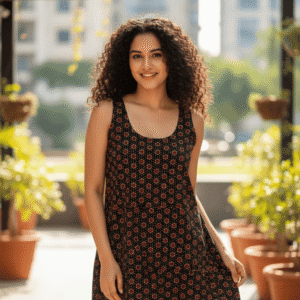 Women’s Black Floral Print Sleeveless A-Line Casual Dress