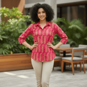 Pink Printed Cotton Casual Shirt Top