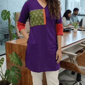 Purple solid Kurti with Patch detailing