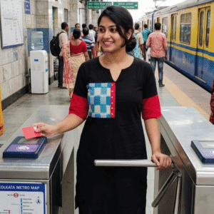 Black solid Kurti with Patch detailing