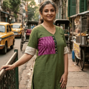 Green solid Kurti with Patch detailing