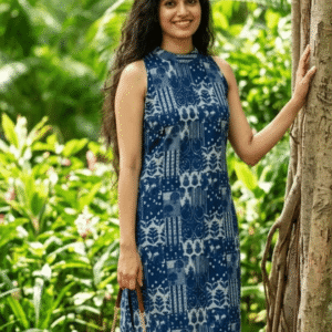 Indigo Solid Kurti with Printed Patiala Pants Set