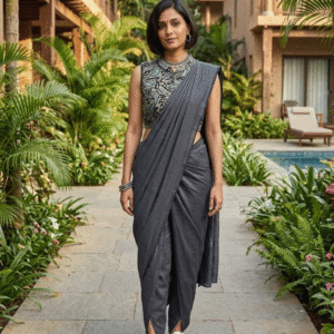 Chinese collar sleevless princess cut blouse.