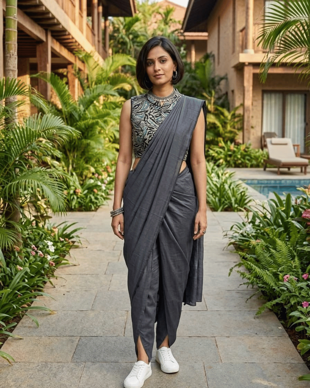 Chinese collar sleevless princess cut blouse.