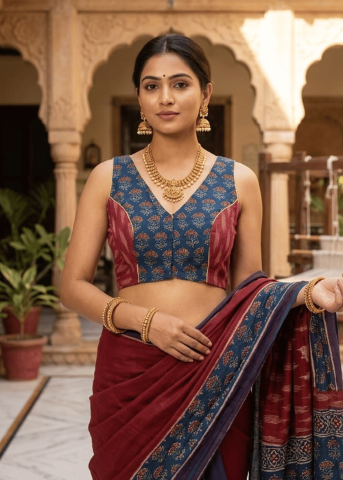 Ajrakh V neck princess cut blouse