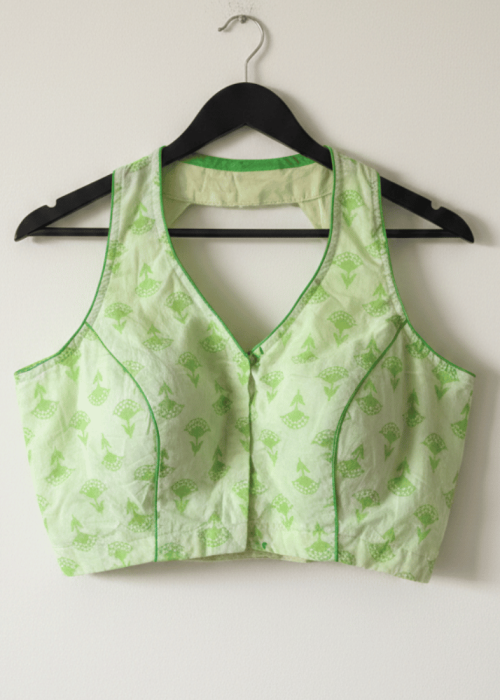 Cool Mint Green Cotton Sleeveless  Blouse