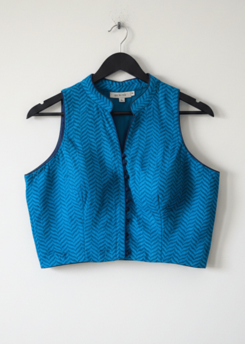 Cool Blue Printed Cotton Sleeveless  Blouse