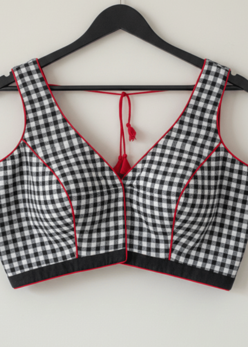 Breathable 100% Cotton Sleeveless Blouse in Classic Check