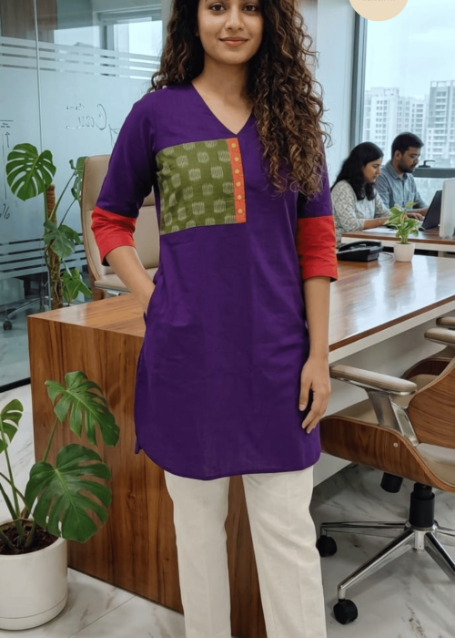 Purple solid Kurti with Patch detailing