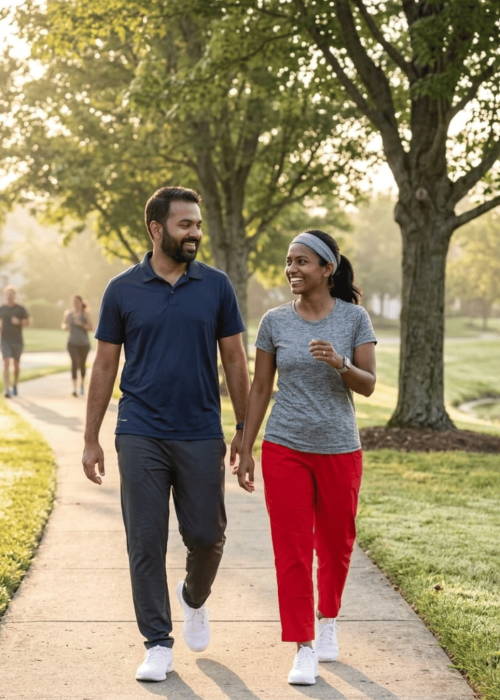 Red ankle length straight pants.
