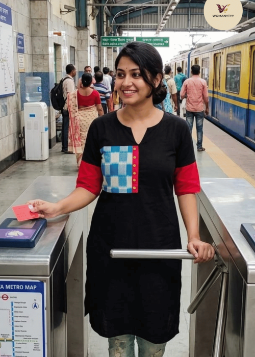 Black solid Kurti with Patch detailing