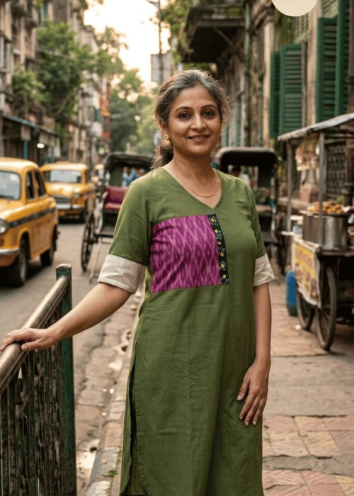 Green solid Kurti with Patch detailing