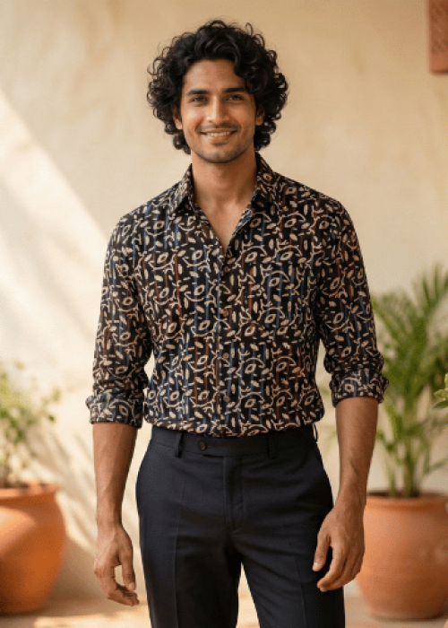 Leaf Printed Full Sleeve Unisex Casual Shirt