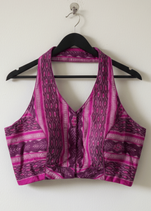 Purple Printed Sleeveless Ethnic Cotton Blouse