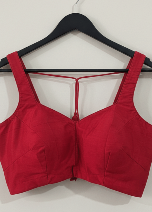 Solid Red Sleeveless Cotton Ethnic Blouse