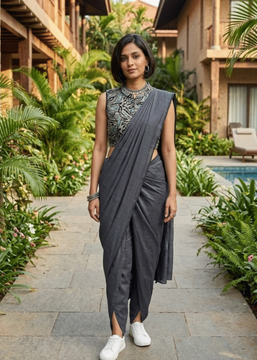 Chinese collar sleevless princess cut blouse.