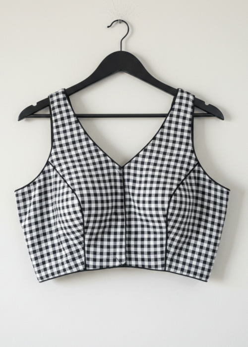 Black & White Checked Sleeveless Cotton Ethnic Blouse