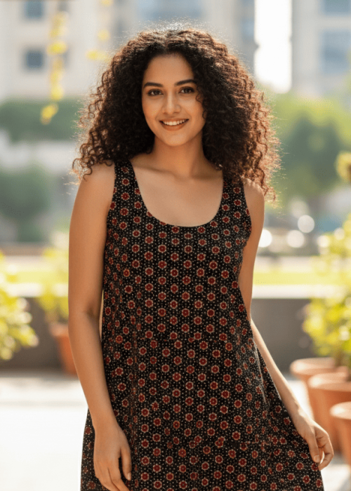 Women’s Black Floral Print Sleeveless A-Line Casual Dress