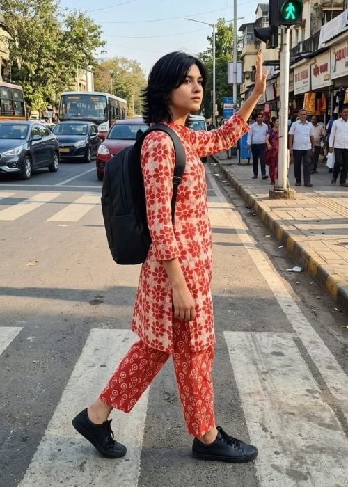 Orange Solid Kurti with Printed Patiala Pants Set